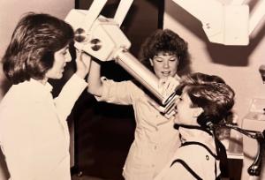 Black and white archival picture of TSC dental hygiene students.