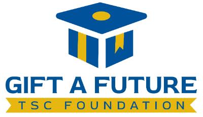 Gift a Future Logo, blue and gold graduation cap with the words Gift a Future underneath it