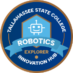 Robotics explorer level circular badge.
